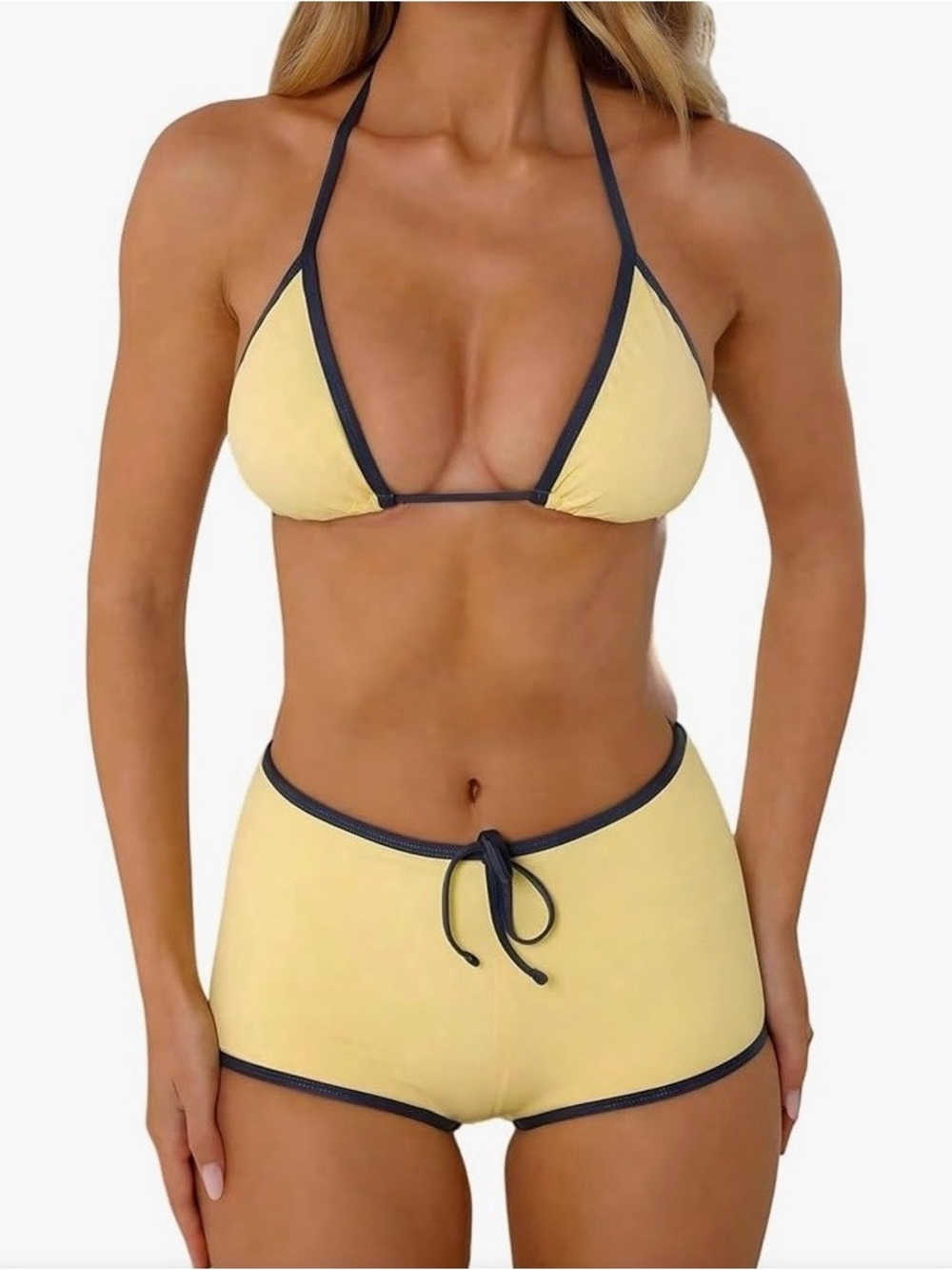 Yellow Two-Piece Bikini Set with Contrast Trim